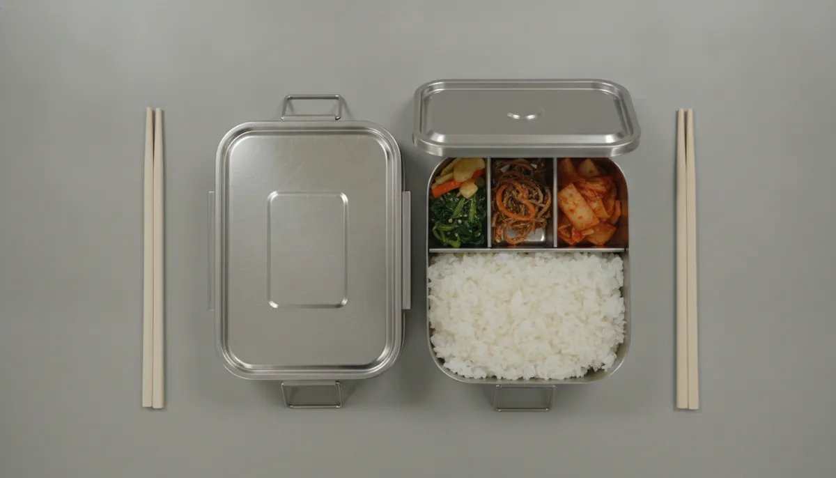 나란히 놓인 도시락 두 개, 하나만 뚜껑이 열린 모습