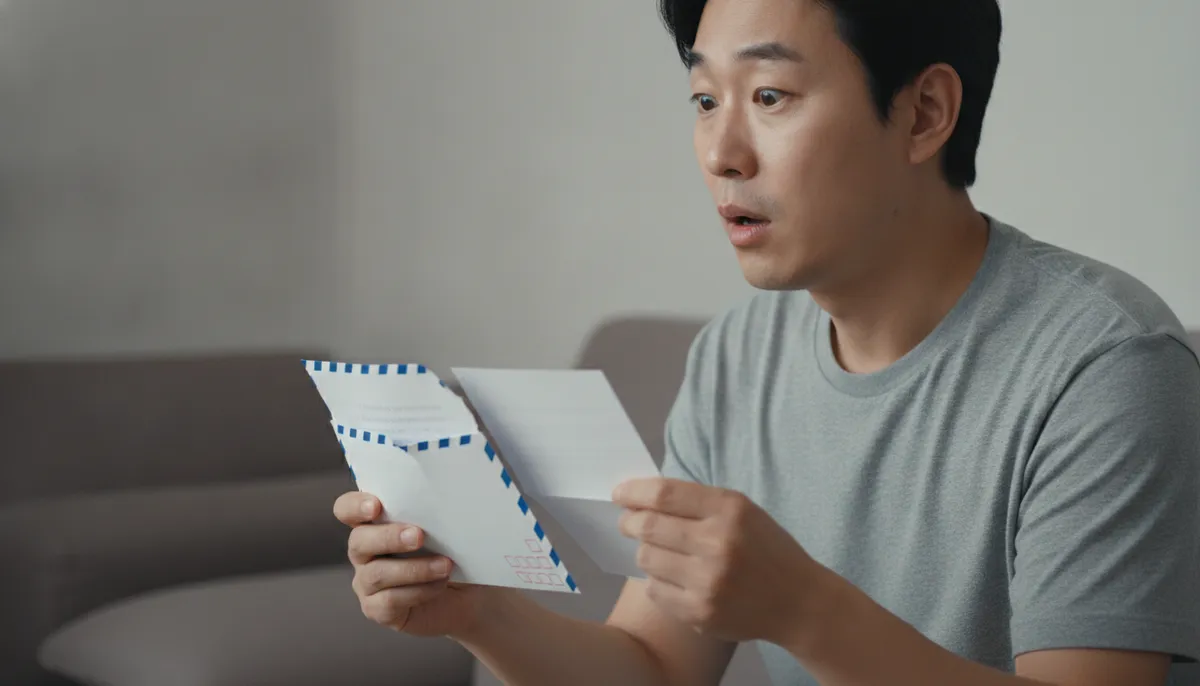 우편물을 보고 신고 여부를 확인하는 상황의 생성 예시